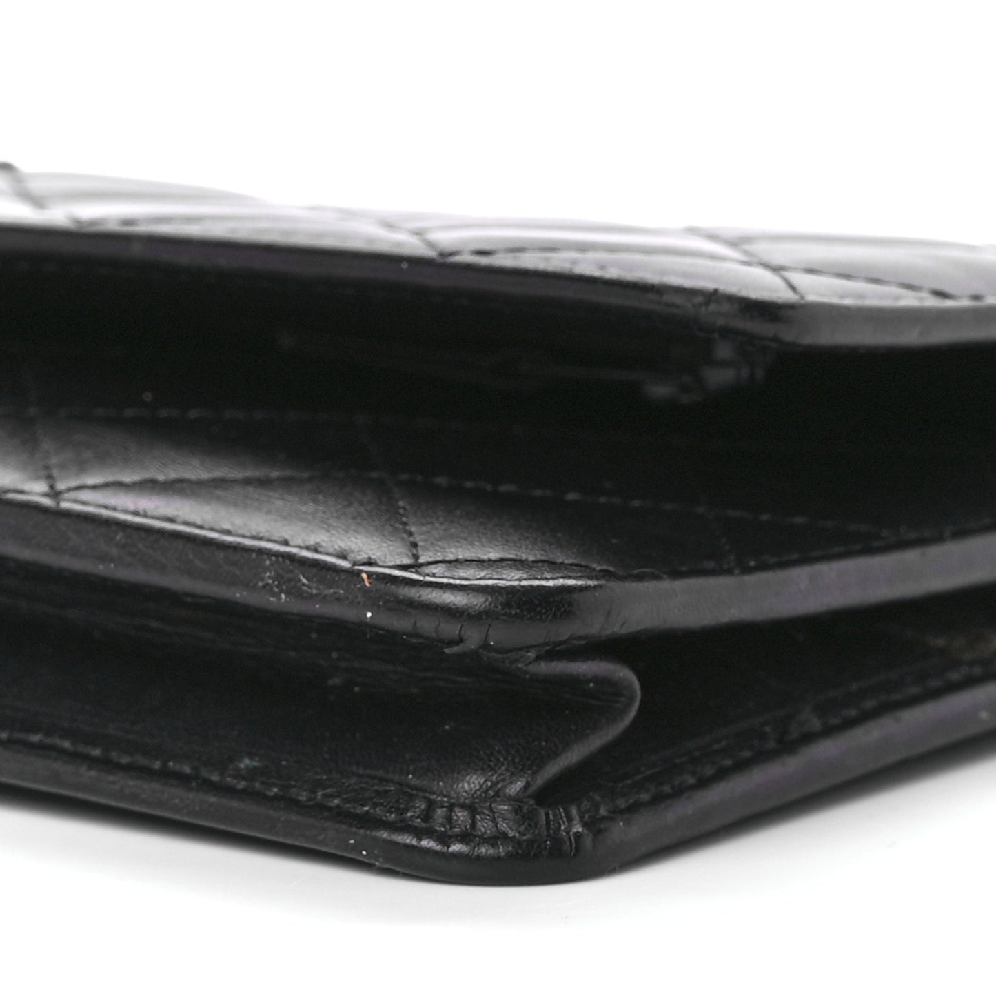 Calfskin Quilted Cambon Wallet On Chain WOC Black