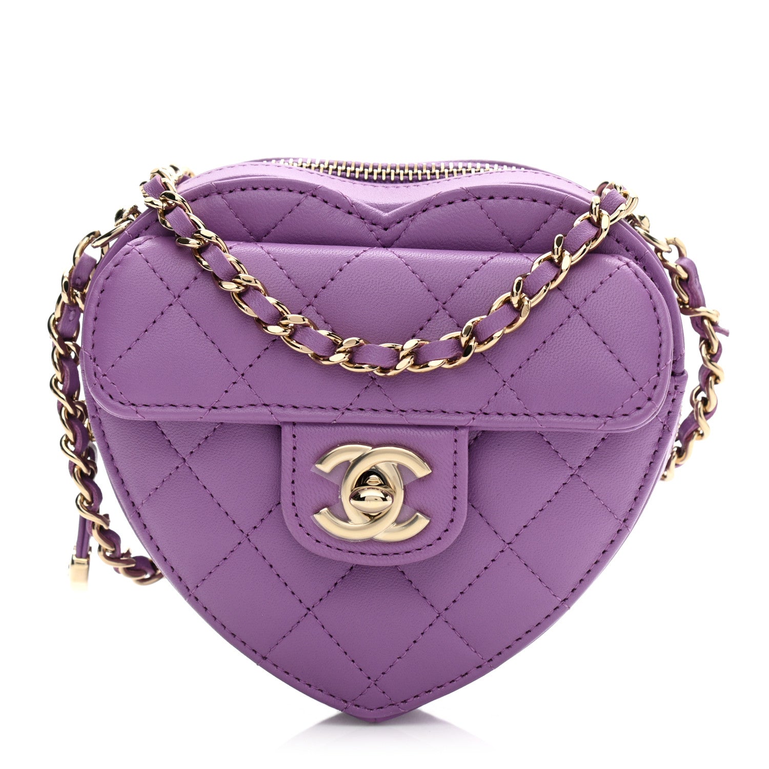 Chanel Lambskin Quilted CC In Love Heart Clutch With Chain Purple 1 of 10