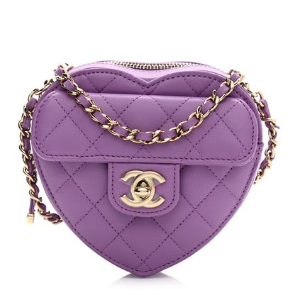 Chanel Lambskin Quilted CC In Love Heart Clutch With Chain Purple 1 of 10