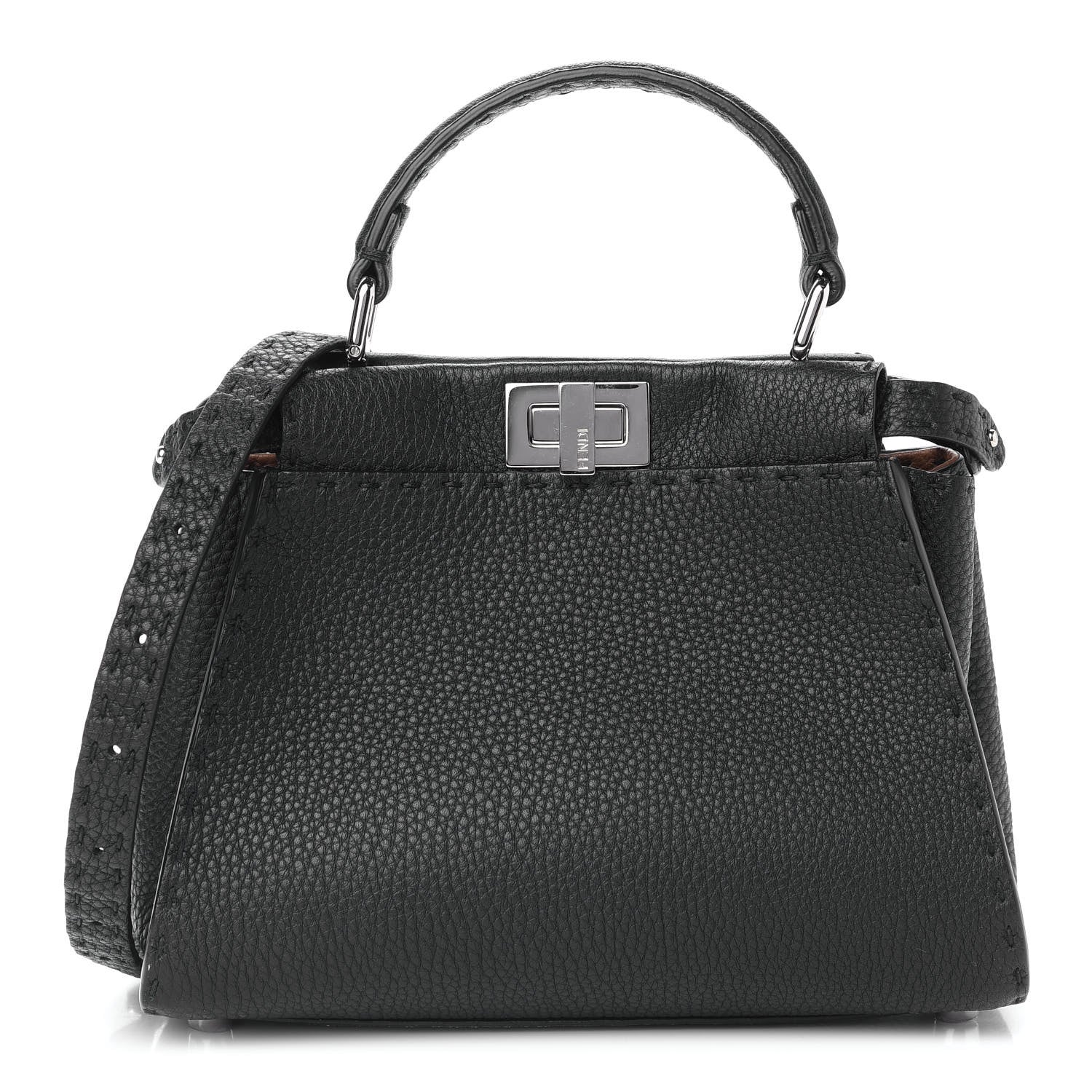 Fendi Cuoio Romano Selleria Bi-Color Mini Peekaboo Iconic Satchel Black Mou 1 of 8