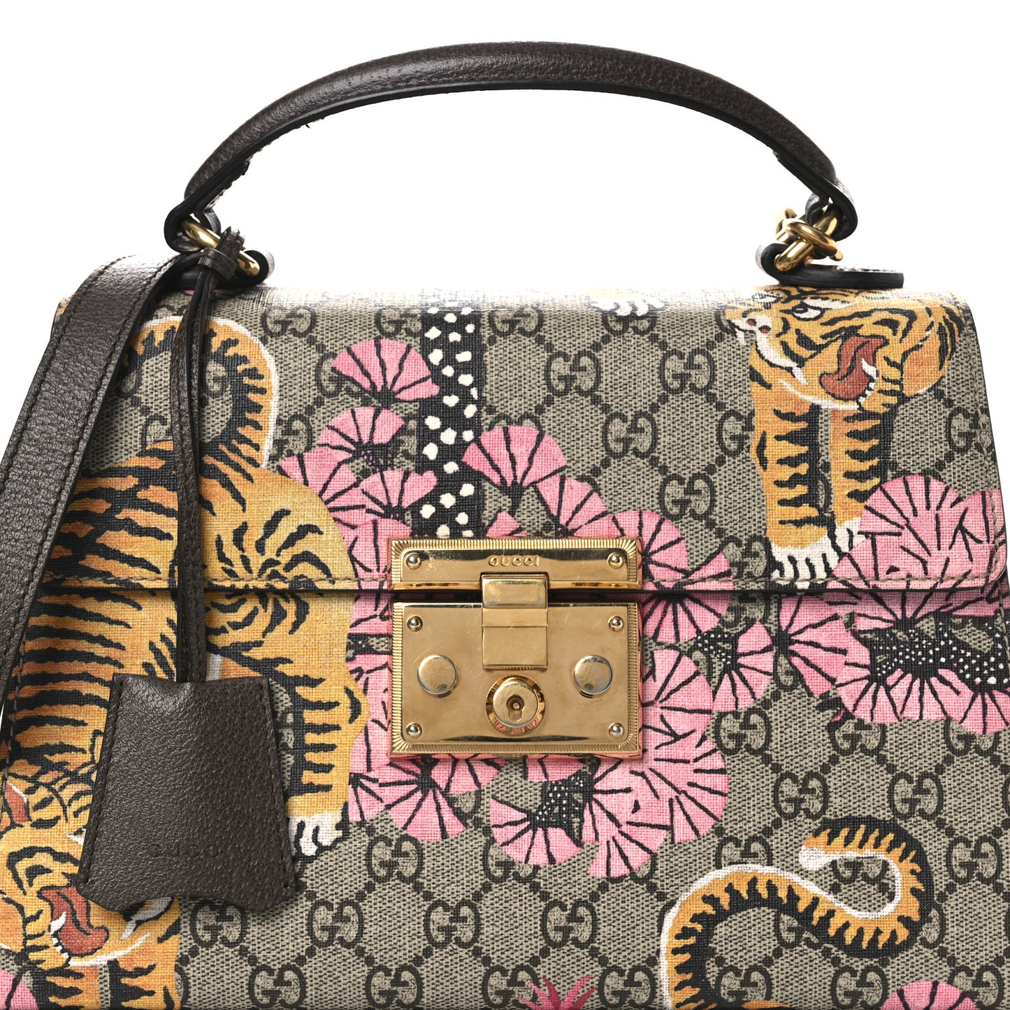 GG Supreme Monogram Bengal Small Padlock Top Handle Bag Beige Pink