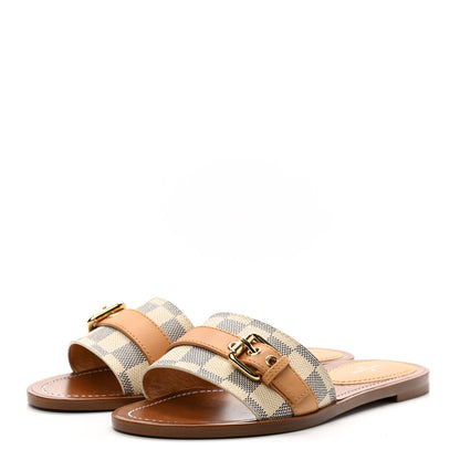 Louis Vuitton Damier Azur Vachetta Lock Flat Mule 38 3 of 8
