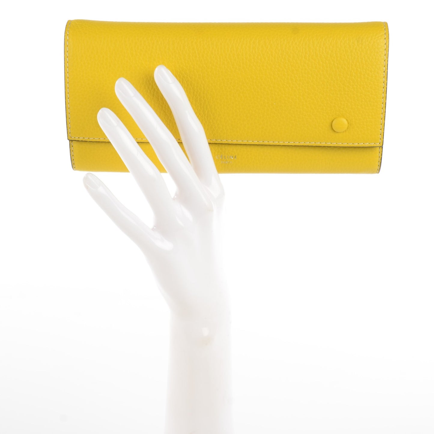 Drummed Calfskin Large Multifunction Flap Wallet Citron