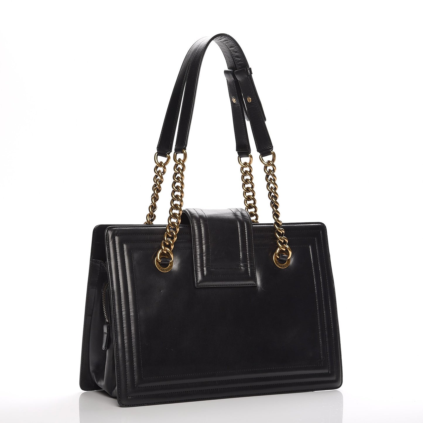 Glazed Calfskin Boy Tote Black