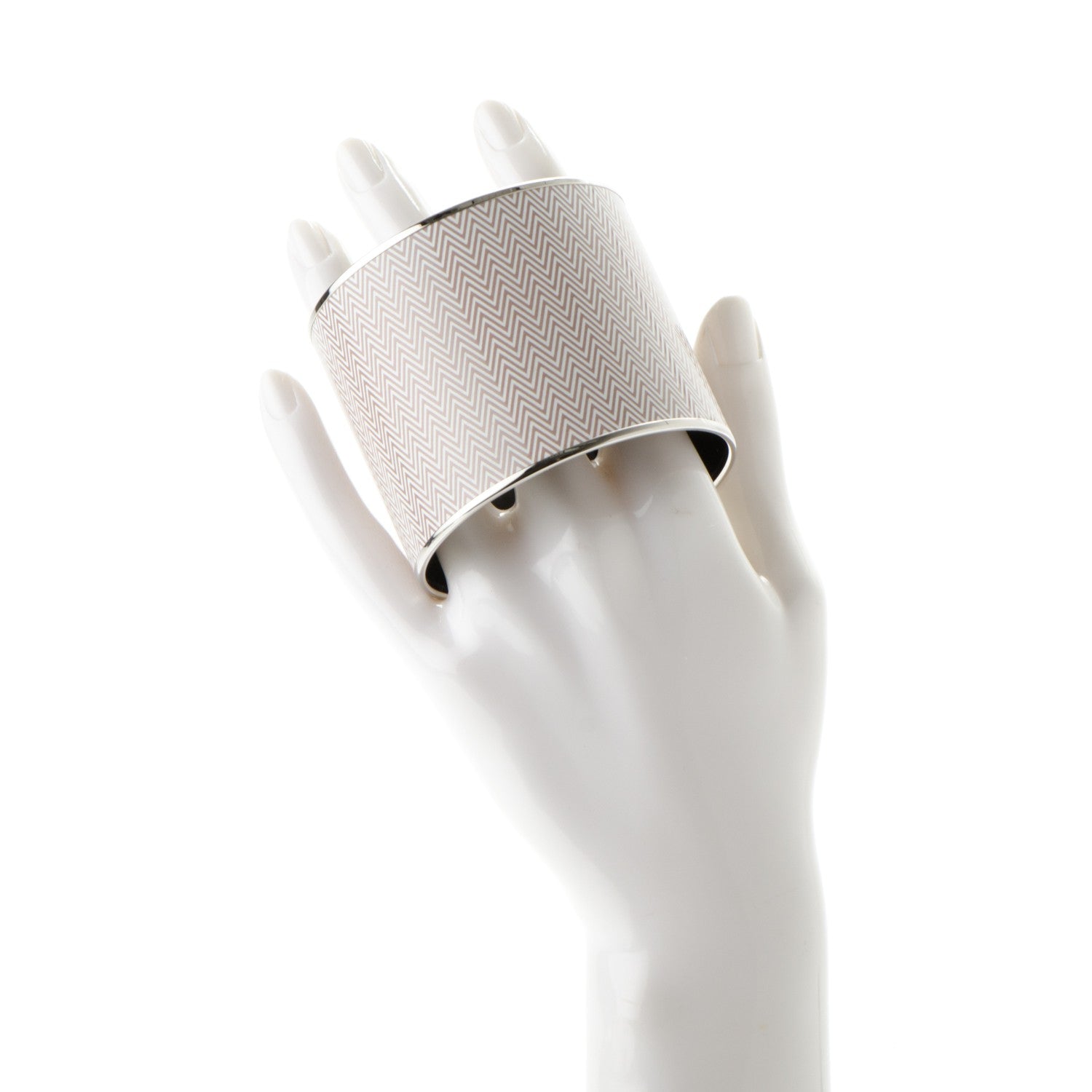 Hermes Enamel Printed Chevron Mega Wide Bracelet 65 White 2 of 5