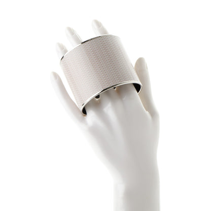 Hermes Enamel Printed Chevron Mega Wide Bracelet 65 White 2 of 5