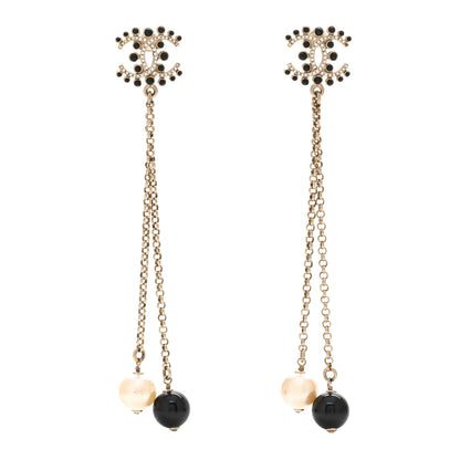 Chanel Resin Crystal Pearl CC Chain Drop Earrings Gold White Black 1 of 4