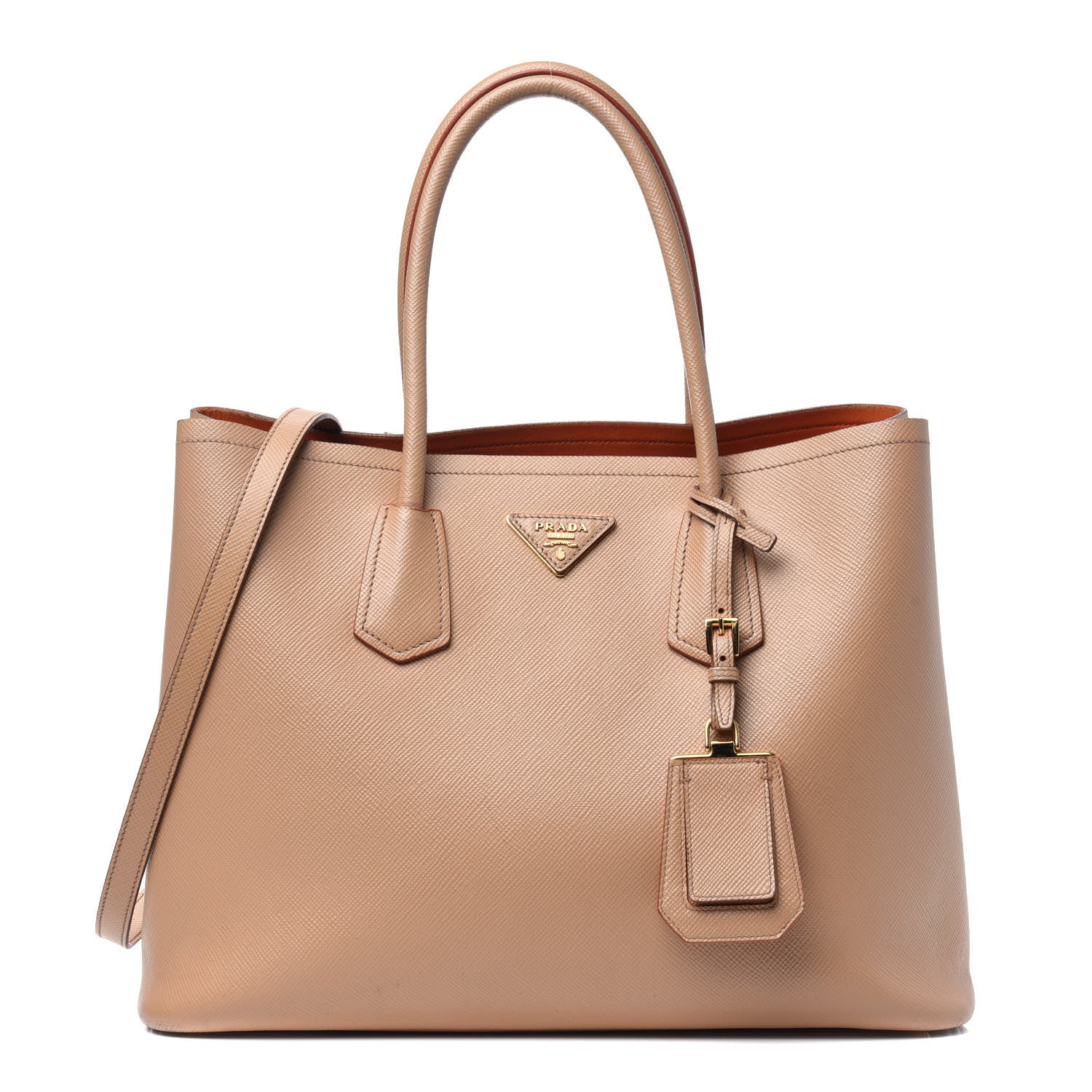 Prada Saffiano Cuir Medium Double Bag Noisette Papaya 1 of 47