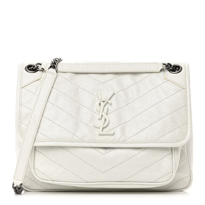 Saint Laurent Crinkled Calfskin Matelasse Monogram Medium Niki Chain Satchel Dirty White 1 of 16