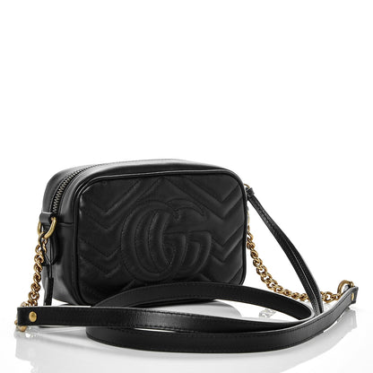 Gucci Calfskin Matelasse Mini GG Marmont Chain Shoulder Bag Black 3 of 6