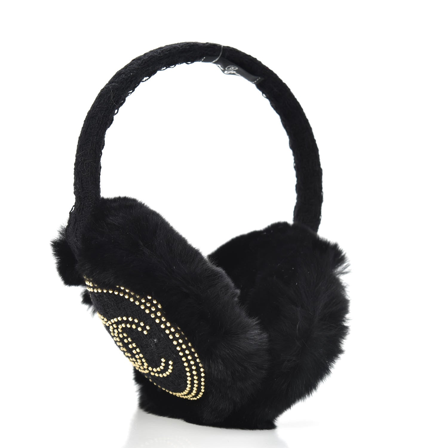 Chanel Shearling Tweed Studded CC Ear Muffs Black 3 of 5