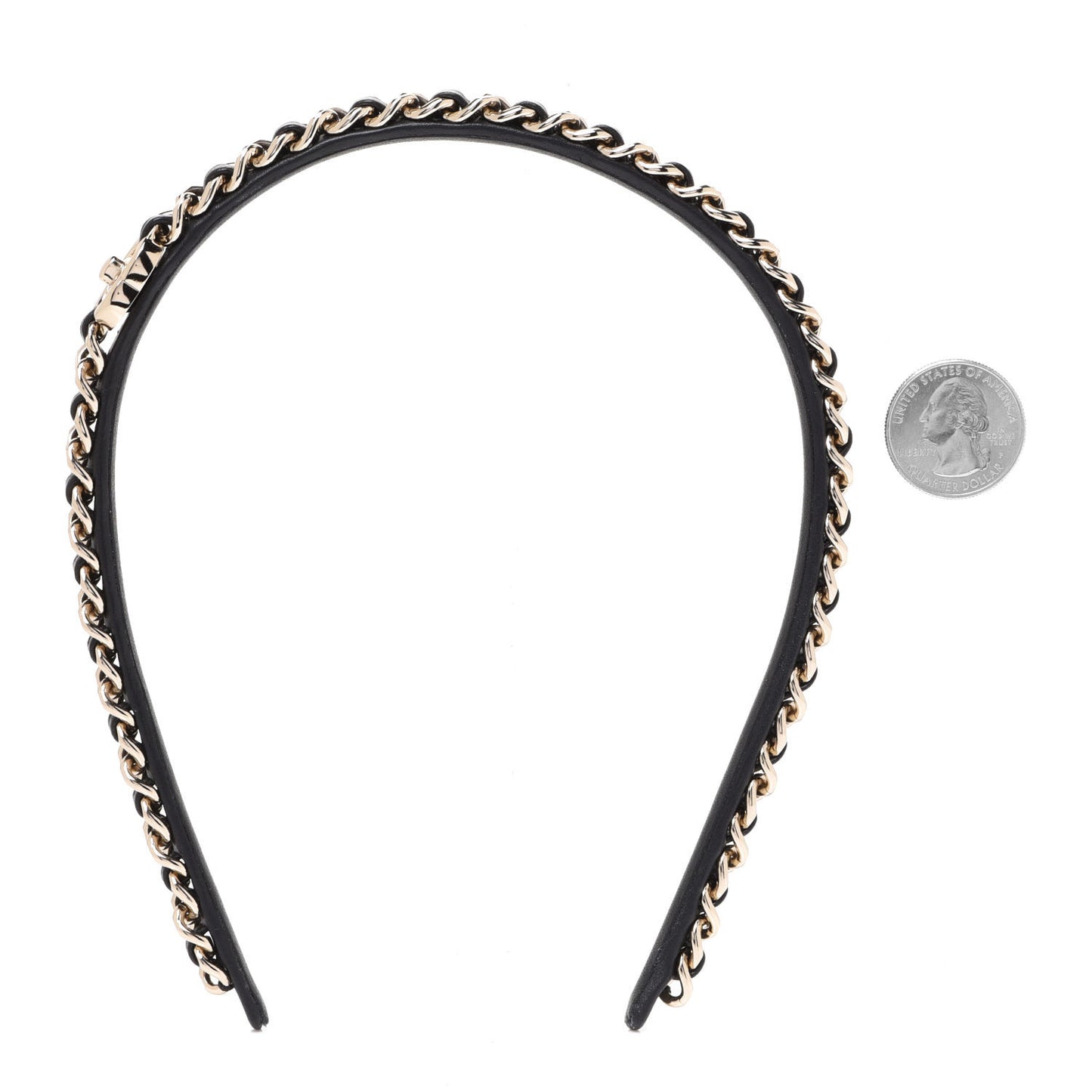 Metal Lambskin CC Turnlock Chain Headband Gold Black