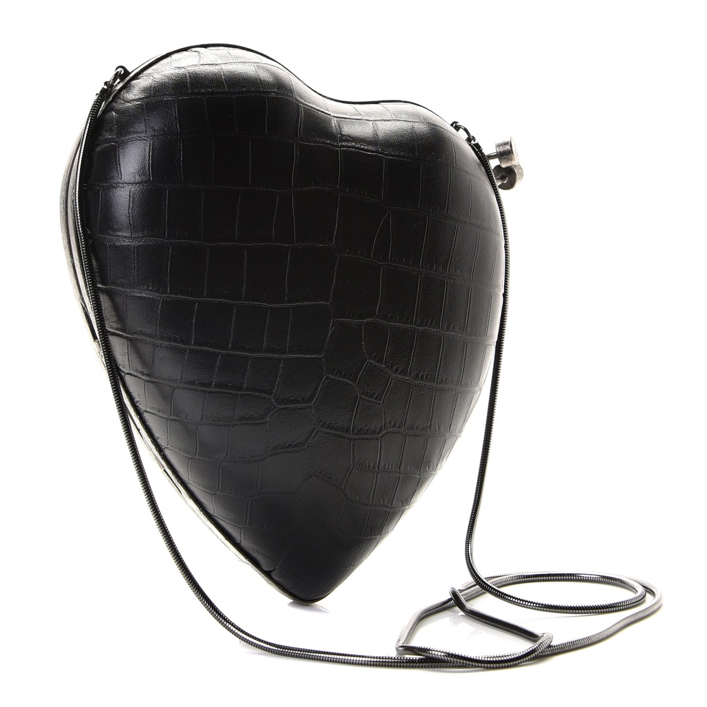 Calfskin Crocodile Embossed Monogram Love Box Bag Black
