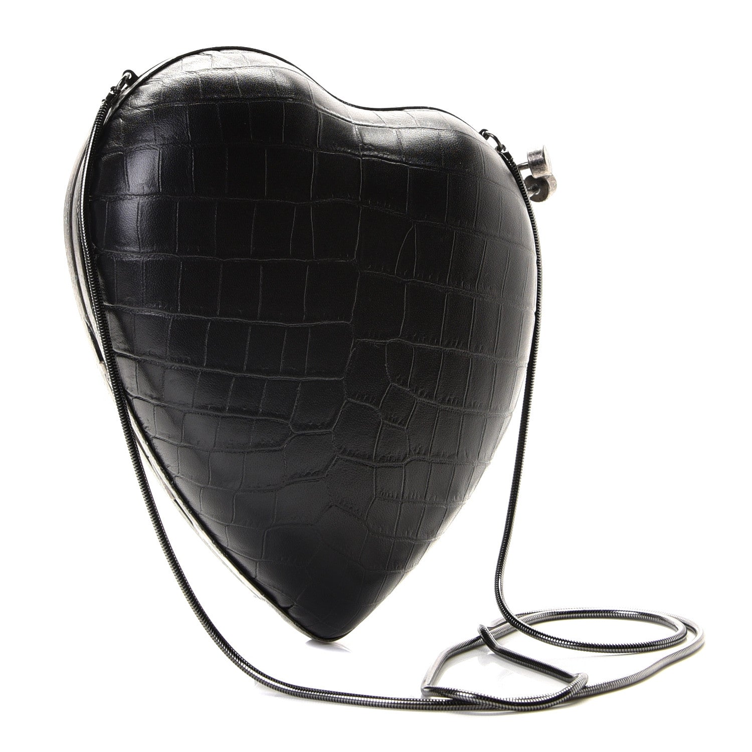 Saint Laurent Calfskin Crocodile Embossed Monogram Love Box Bag Black 2 of 5
