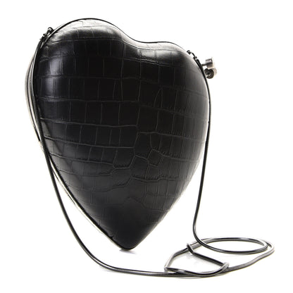 Saint Laurent Calfskin Crocodile Embossed Monogram Love Box Bag Black 2 of 5