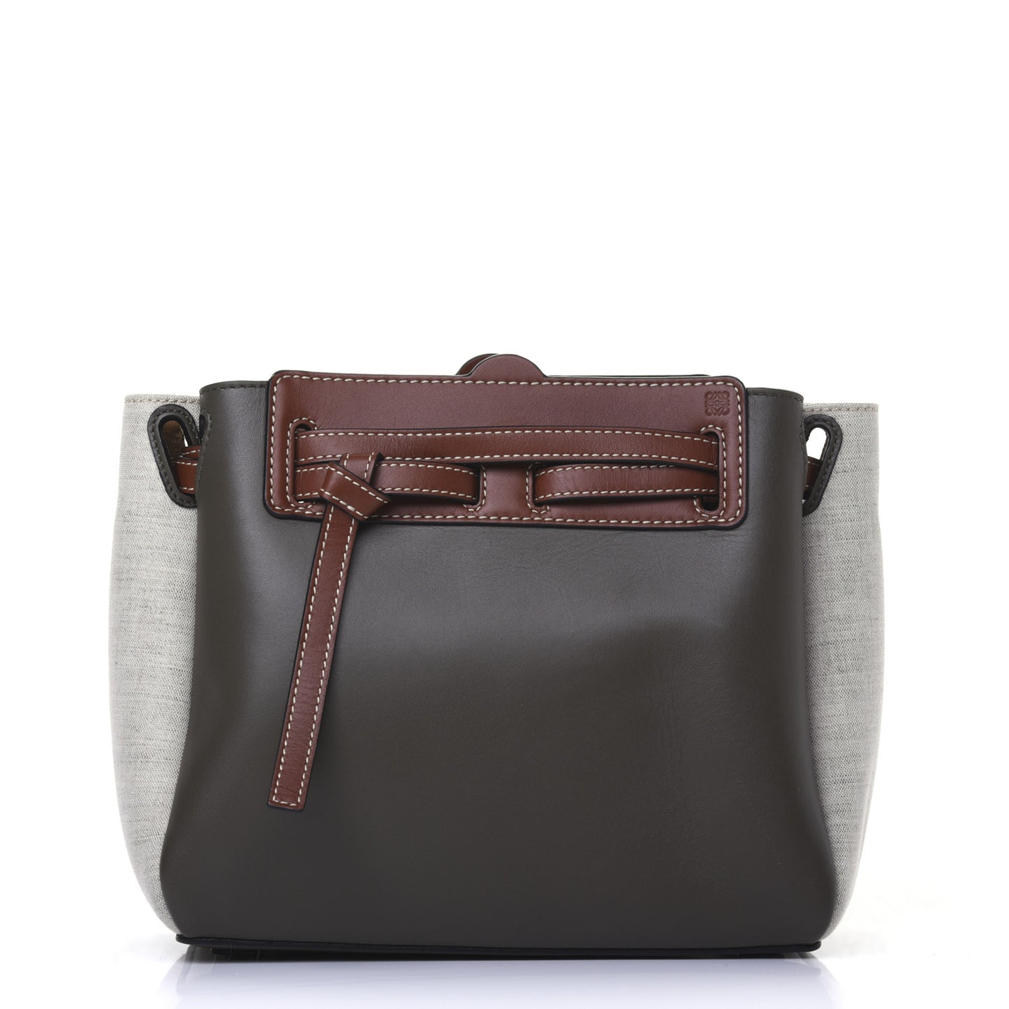 Calfskin Linen Mini Lazo Tote Khaki Green