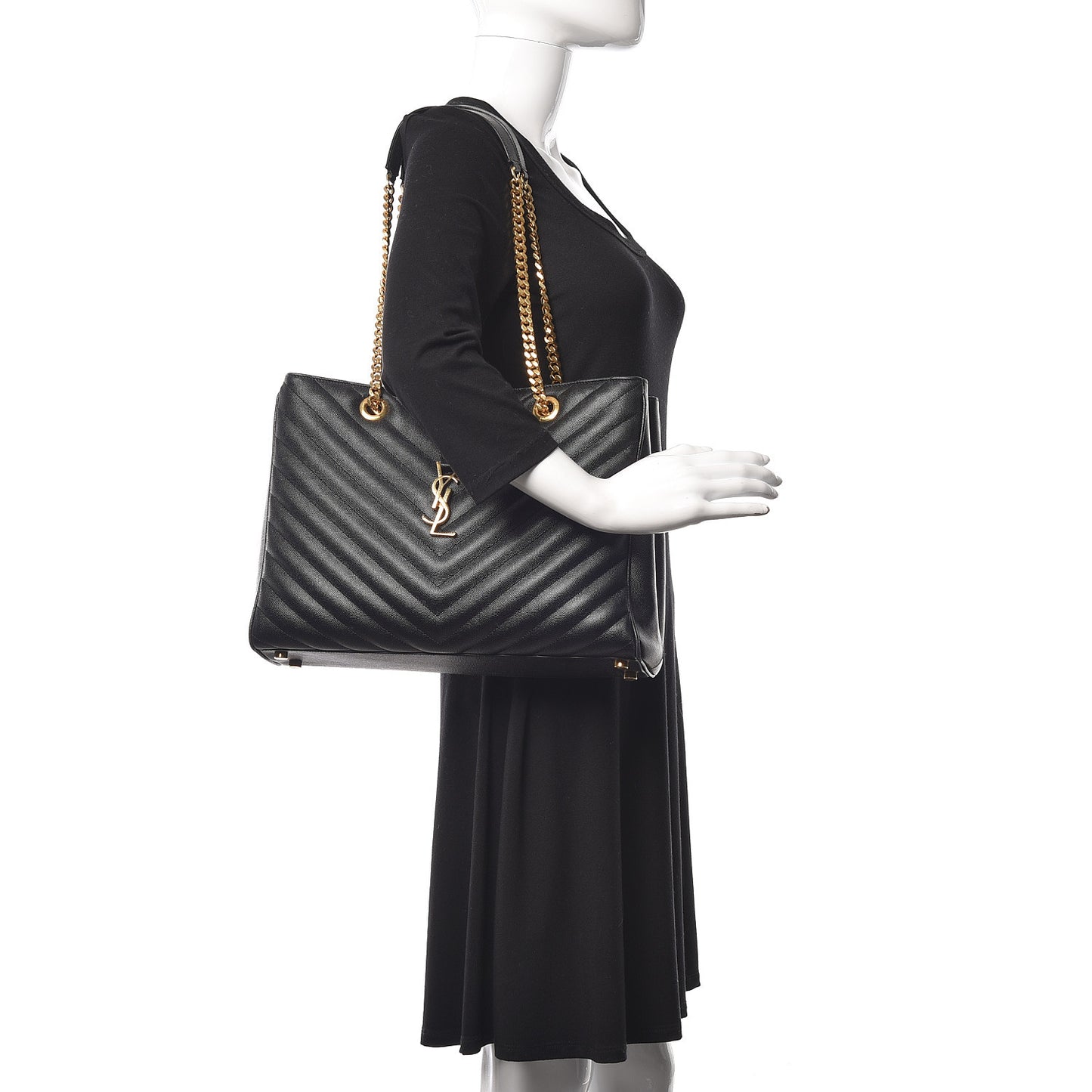 Grain De Poudre Matelasse Chevron Monogram Shopping Bag Black