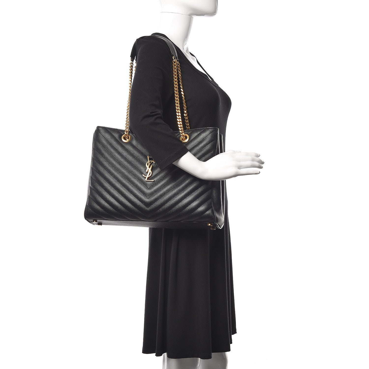 Saint Laurent Grain De Poudre Matelasse Chevron Monogram Shopping Bag Black 2 of 23