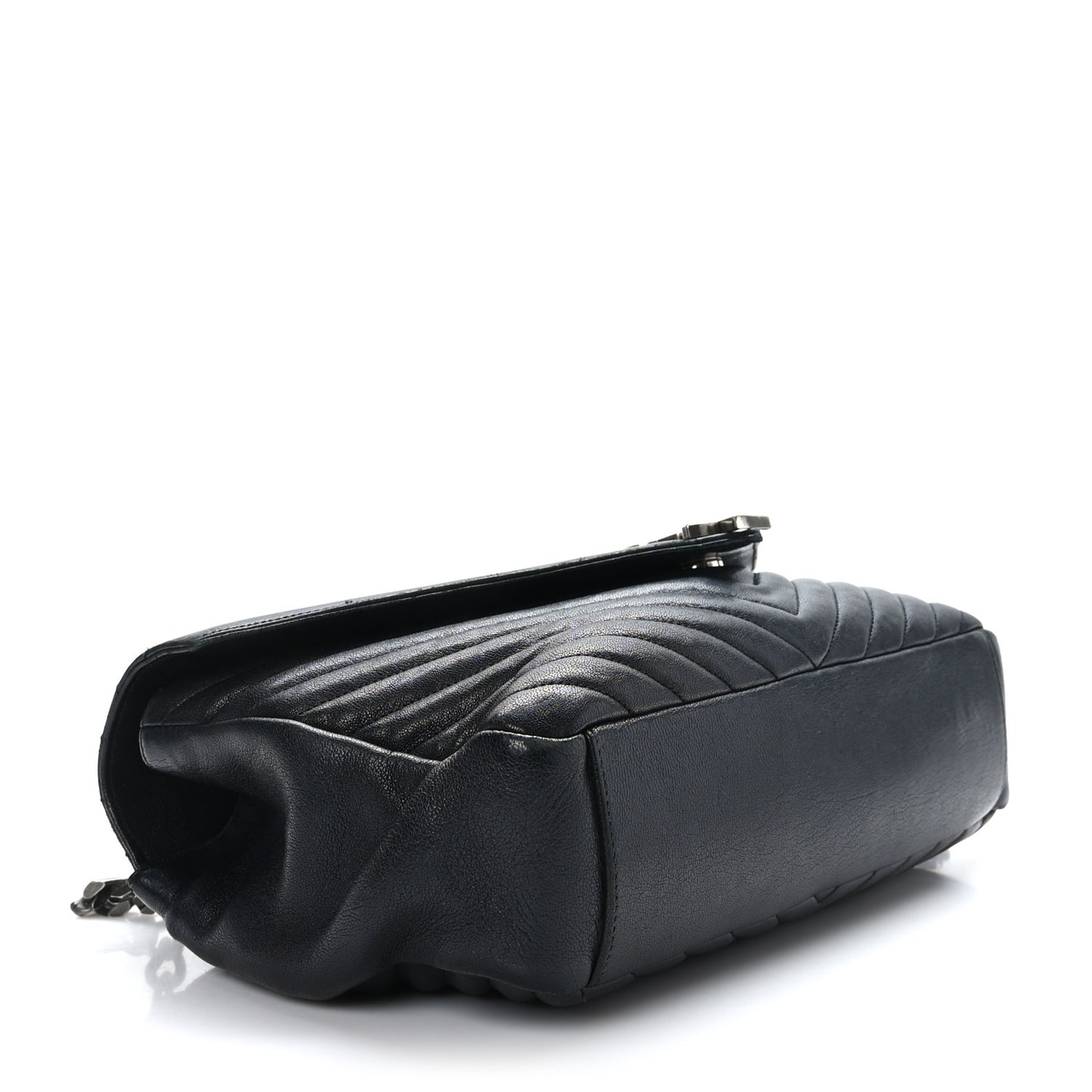 Sheepskin Matelasse Chevron Monogram Large College Satchel Black