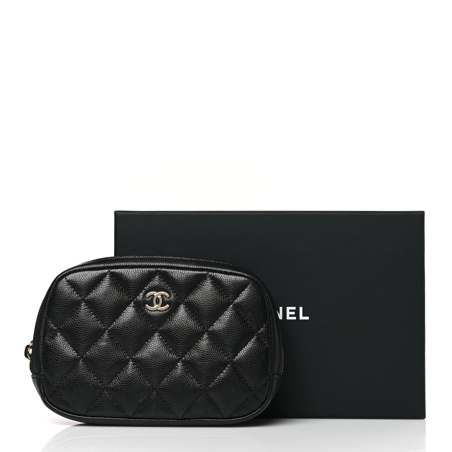Caviar Quilted Small Curvy Pouch Cosmetic Case Black