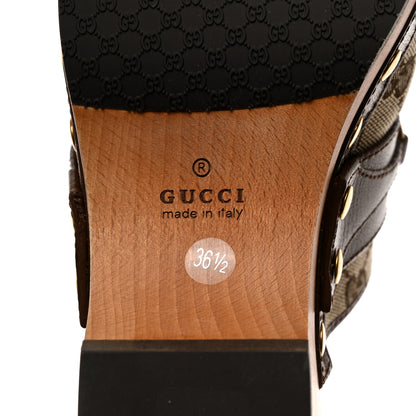 Gucci Monogram Goatskin Horsebit Clog Mules 36.5 Beige Ebony Brown Sugar 8 of 9