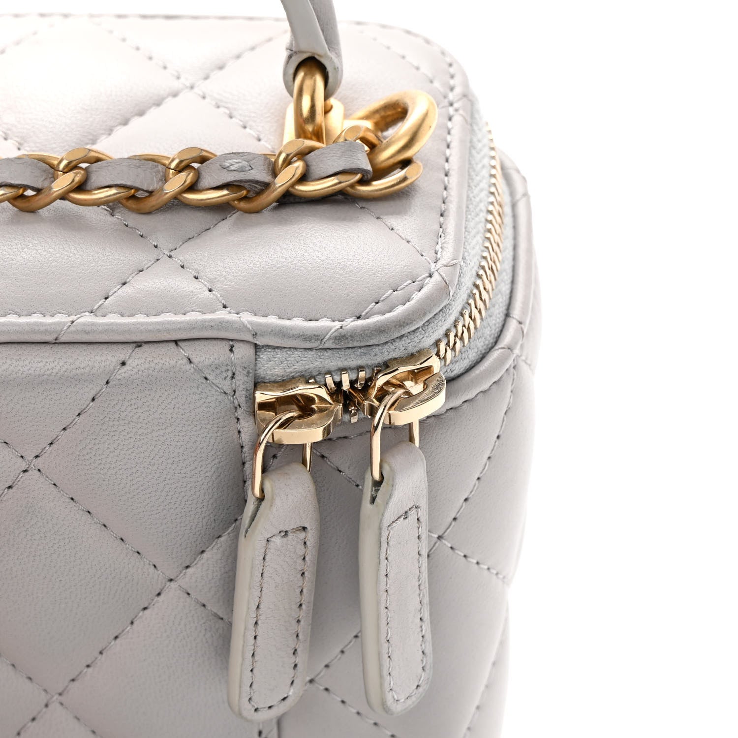 Chanel Lambskin Quilted Top Handle Mini Vanity Case With Chain Grey 14 of 16