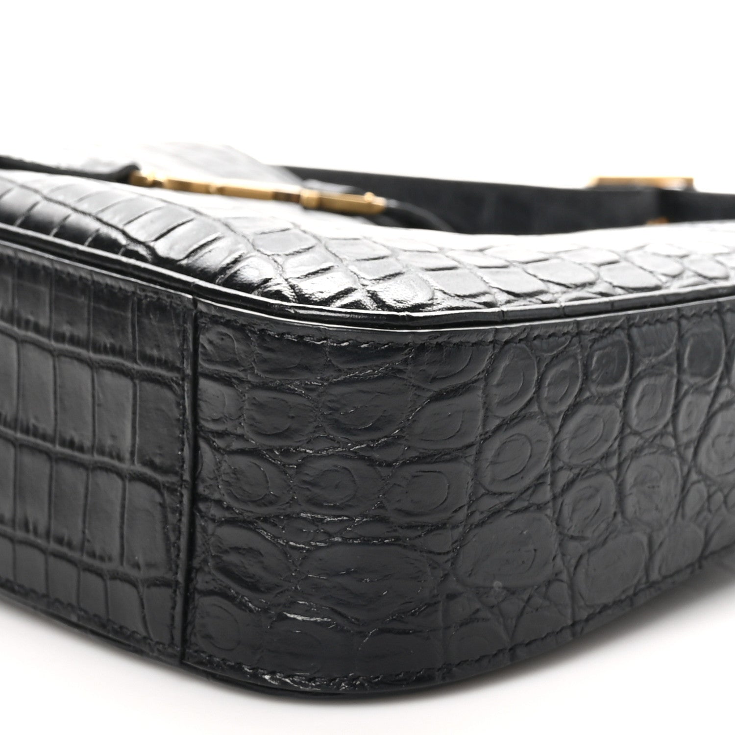 Saint Laurent Calfskin Crocodile Embossed Le 5 A 7 Hobo Black 10 of 10