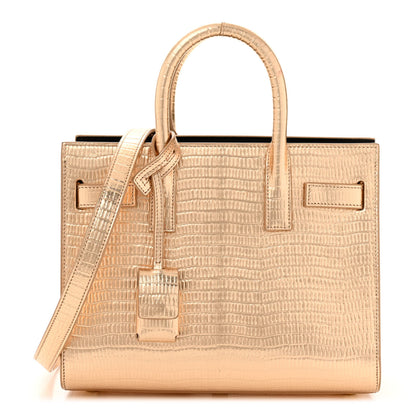 Saint Laurent Metallic Calfskin Lizard Embossed Nano Sac De Jour Gold 1 of 16