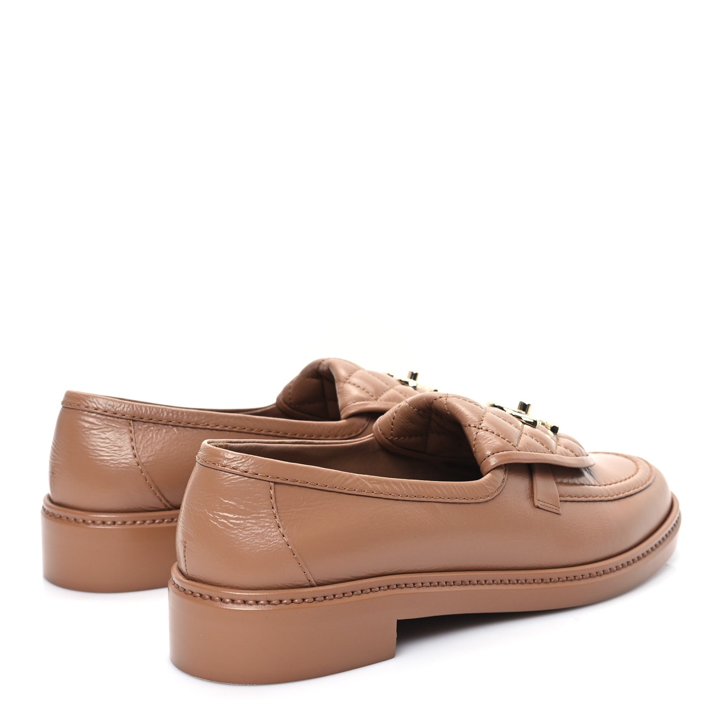 Crumpled Lambskin Quilted CC Turnlock Loafers 40.5 Dark Beige