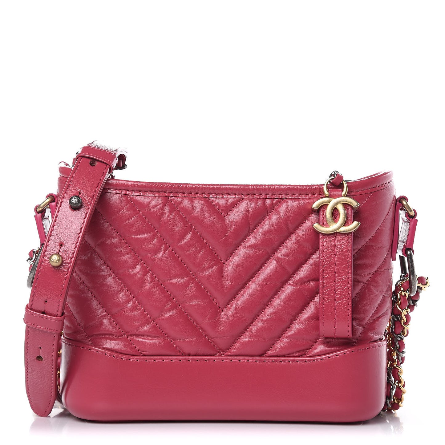 Aged Calfskin Chevron Quilted Small Gabrielle Hobo Dark Pink