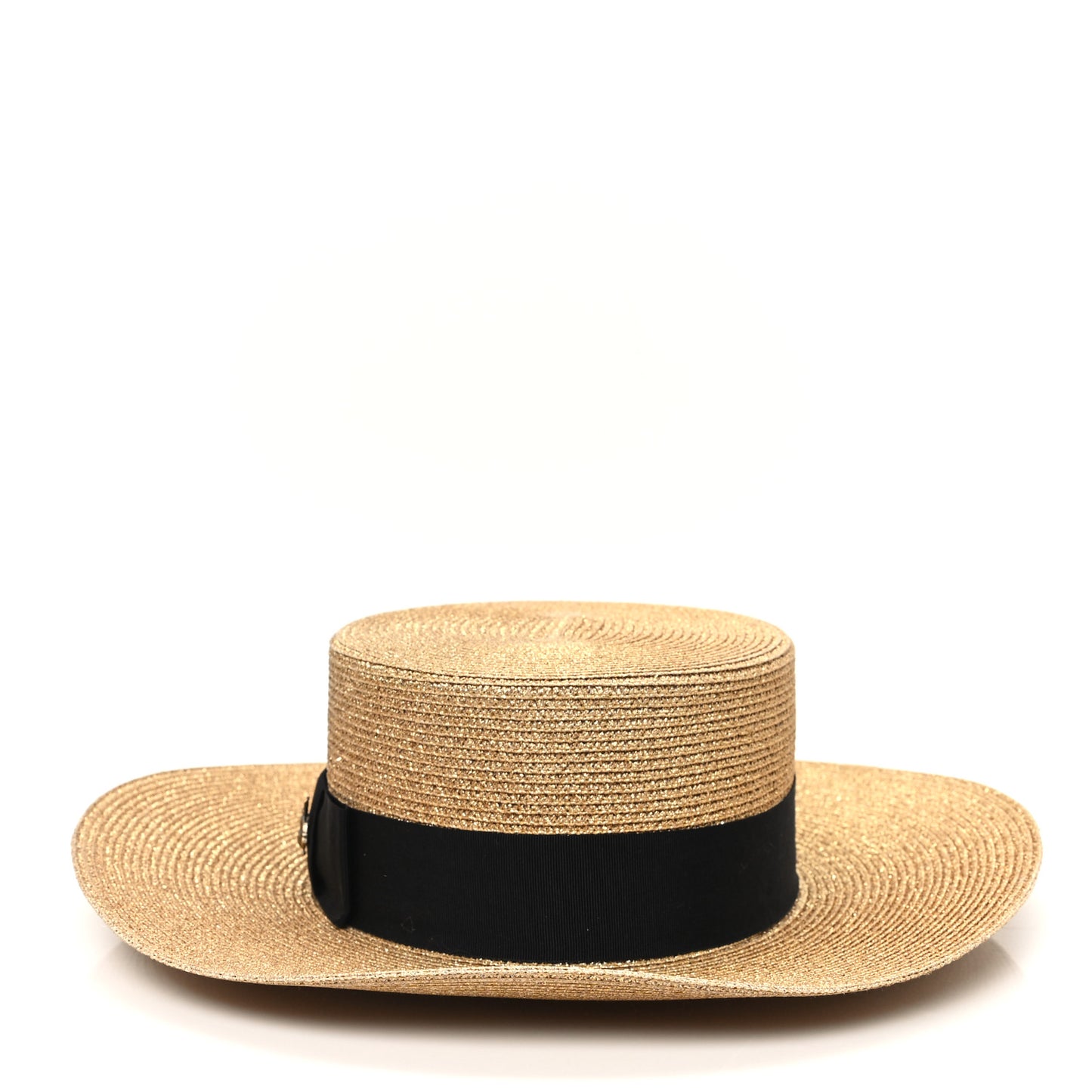 Glittered Straw Grosgrain Wide Brim Hat M Gold Black