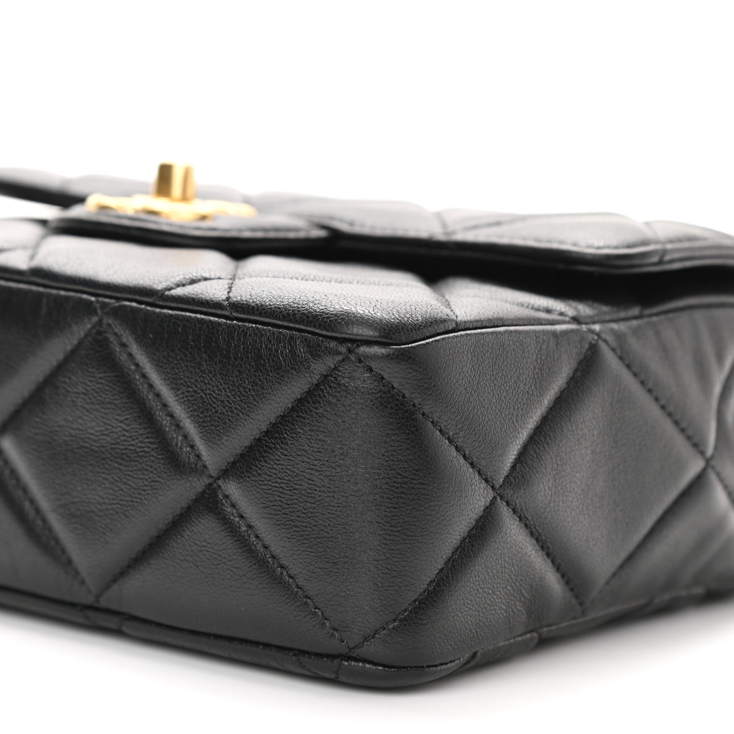 Lambskin Quilted Mini Logo Square Flap Black