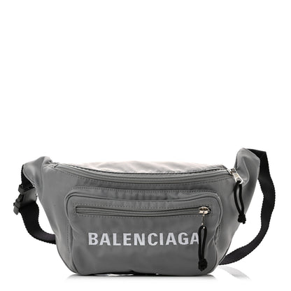 Balenciaga Textured Sport Nylon Logo Embroidered Wheel Beltpack Grey White 1 of 10