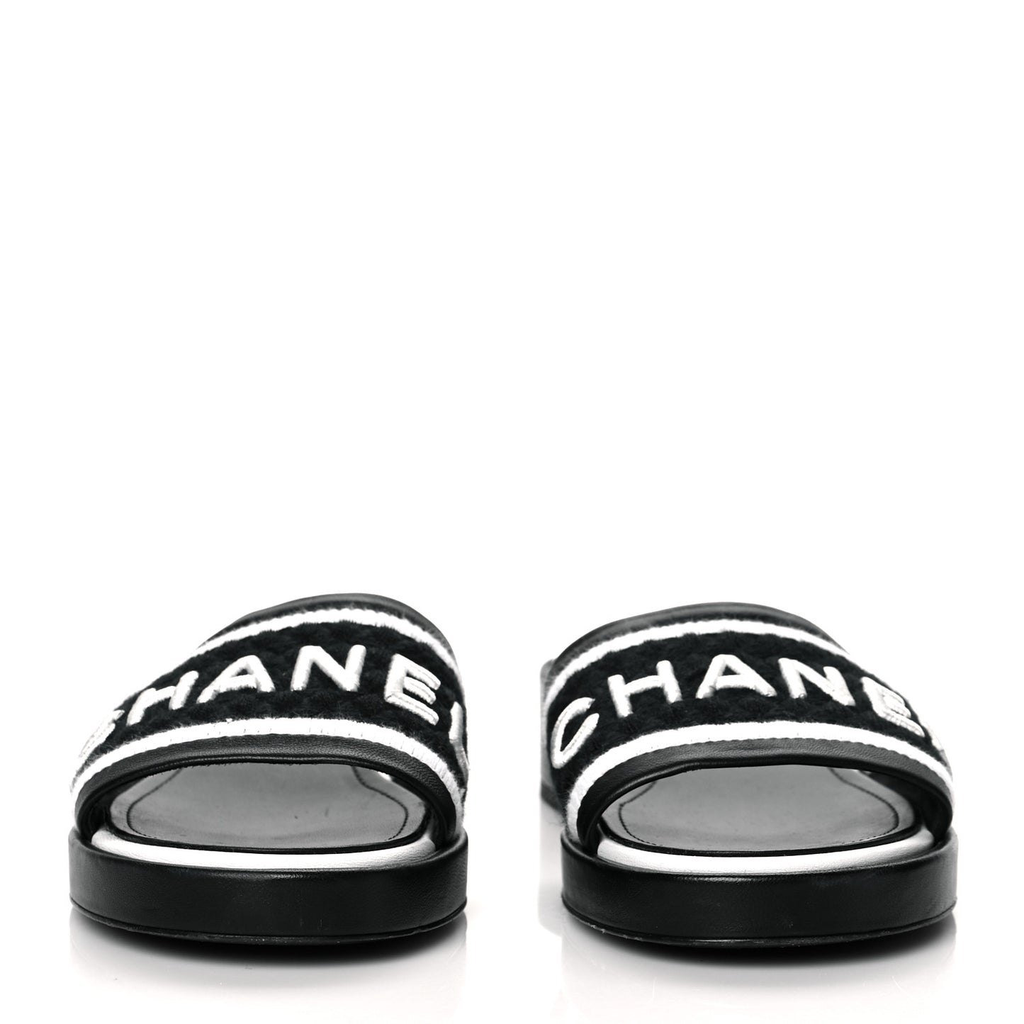 Lambskin Embroidered CC Mule Sandal 39 Black White