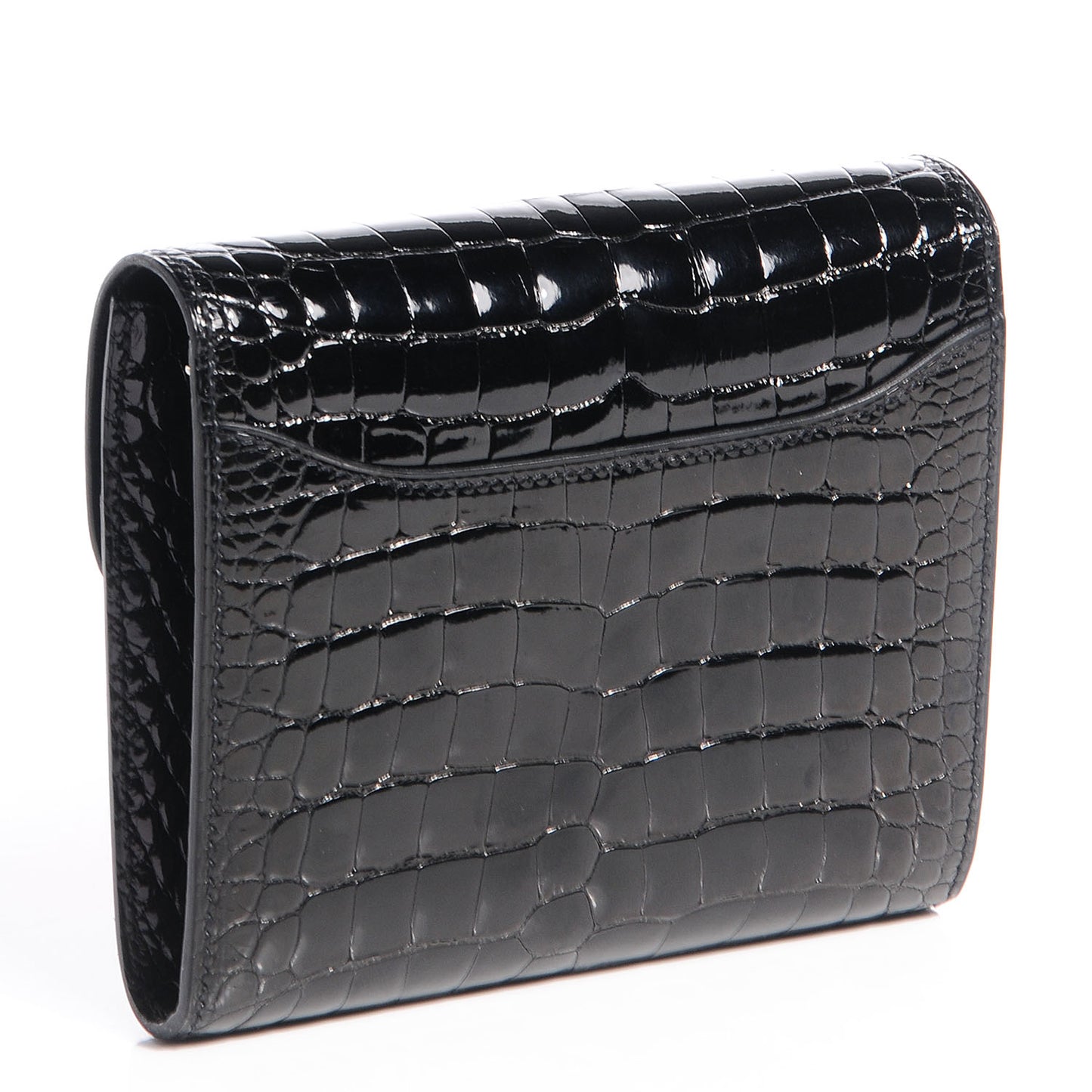Shiny Alligator Constance Short Wallet Black