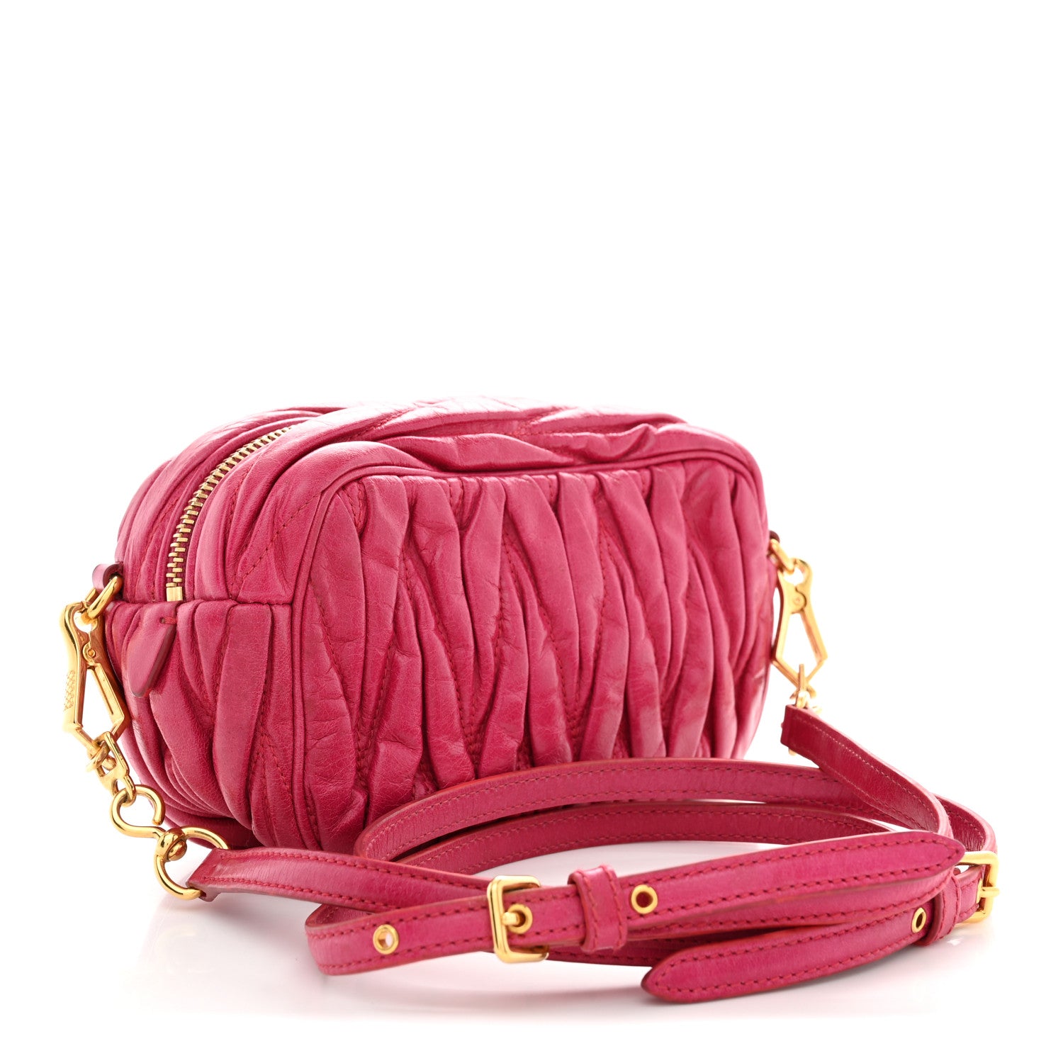 Miu Miu Vitello Lux Matelasse Zip Shoulder Bag Fuxia 3 of 11