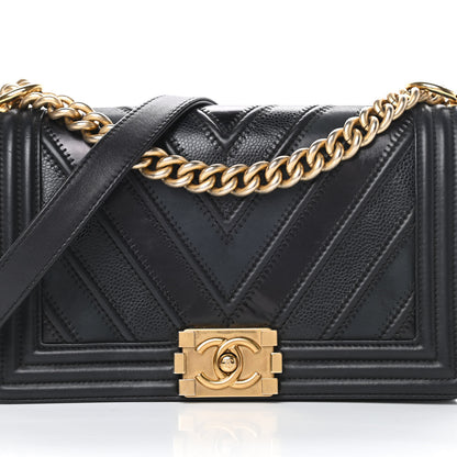 Chanel Caviar Suede Calfskin Chevron Medium Boy Flap Black 8 of 14