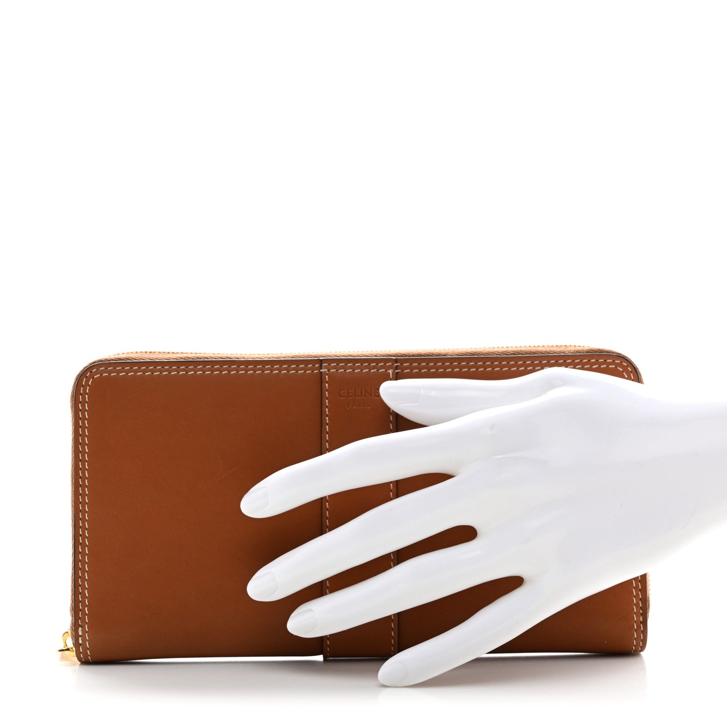Natural Calfskin Large Zip Around Multifunction Wallet Tan