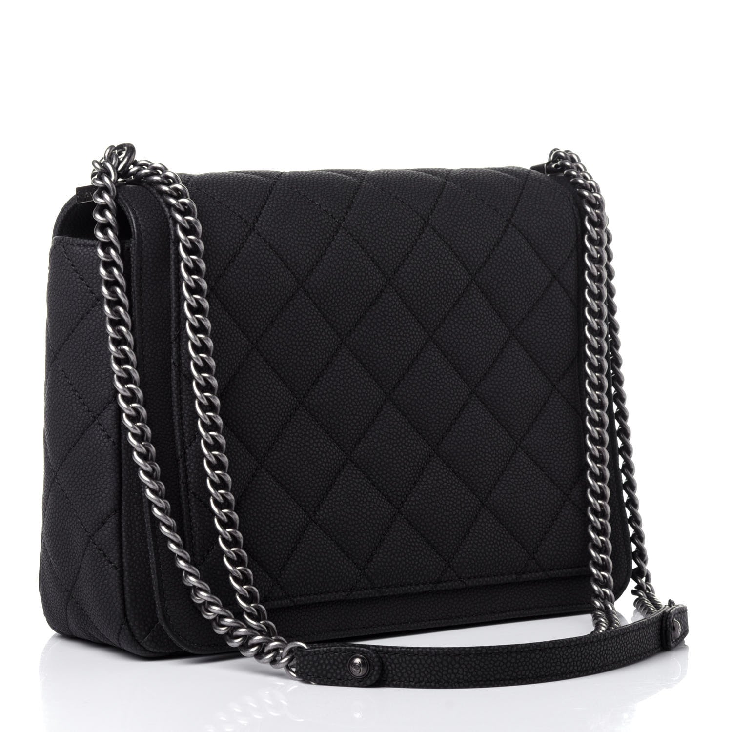 Chanel Washed Caviar Quilted Small Square Turn Around Ligne Flap Dark Grey 3 of 10