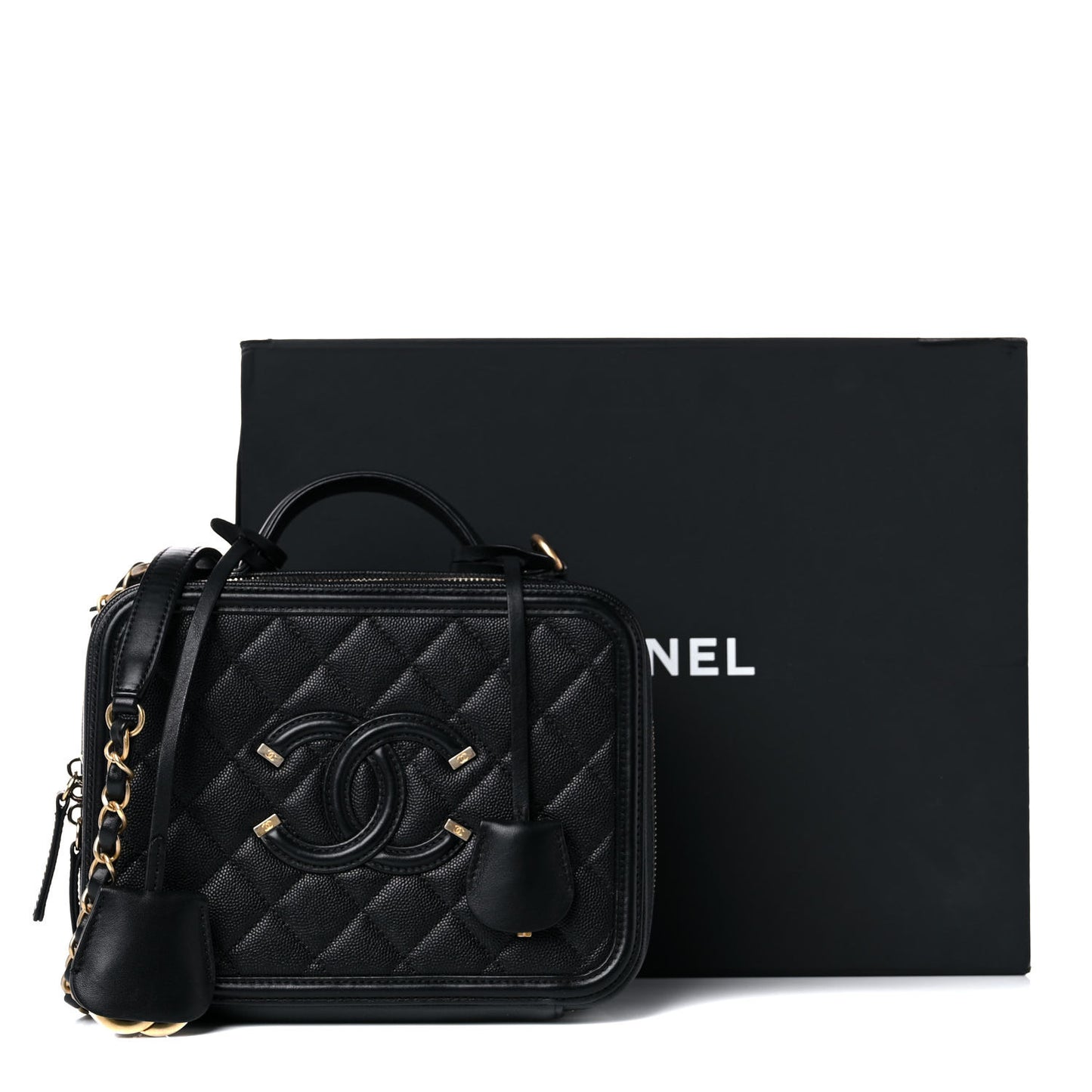 Caviar Quilted Medium CC Filigree Vanity Case Black