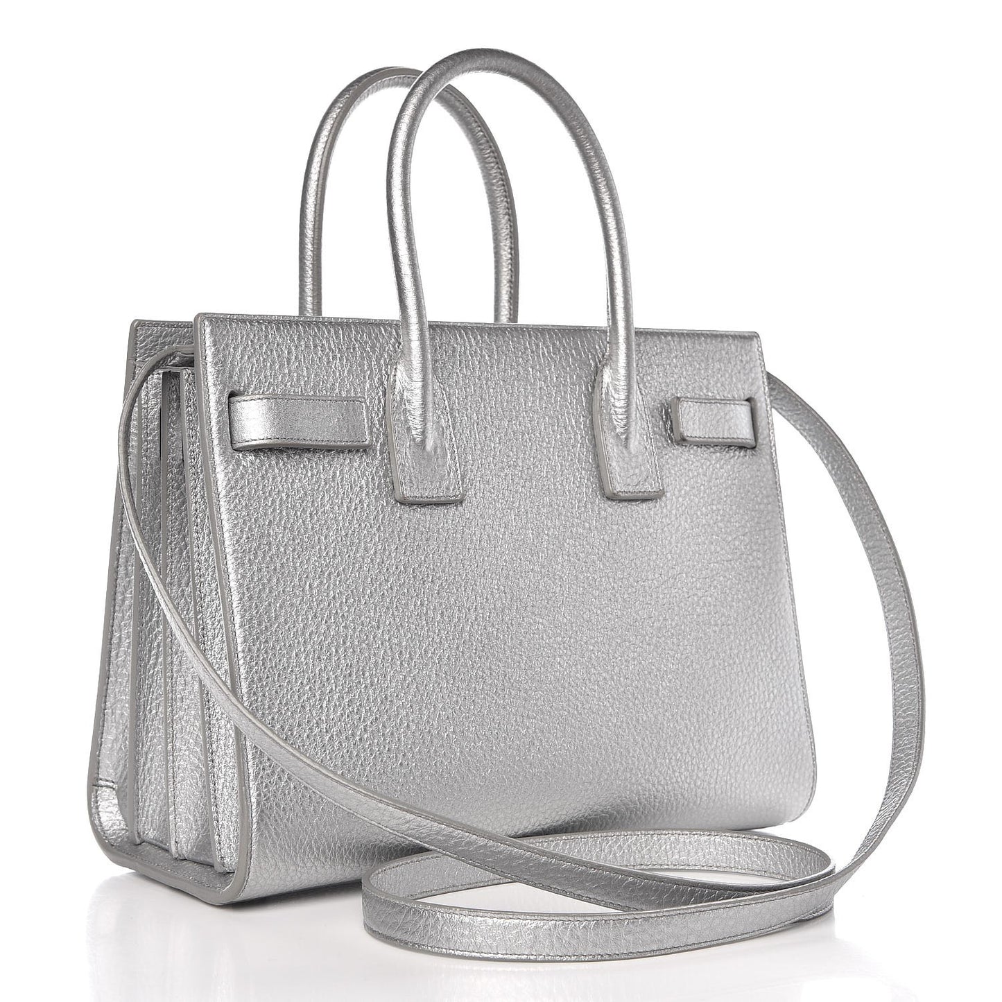 Metallic Grained Calfskin Baby Sac De Jour Silver