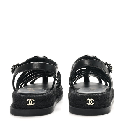 Chanel Lambskin Espadrille Sandals 40 Black 6 of 11