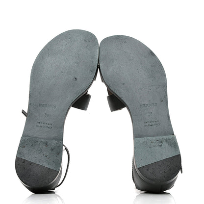 Hermes Calfskin Santorini Sandals 36 Black 3 of 4