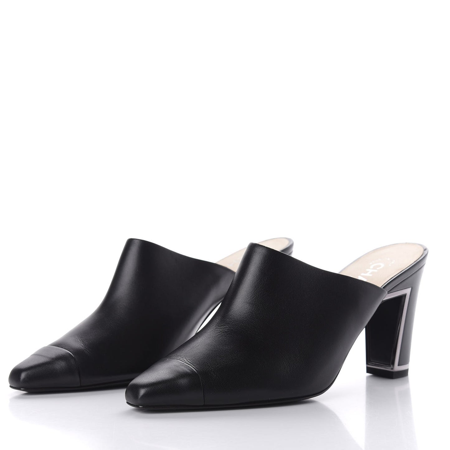 Lambskin Cap Toe Mules 38 Black