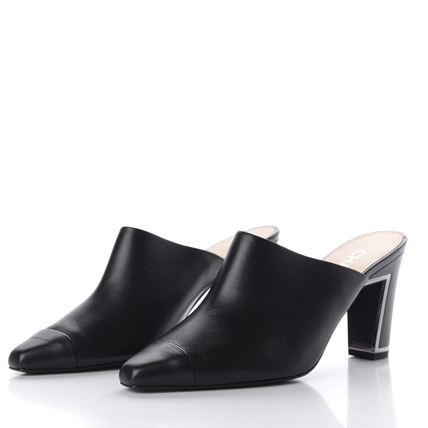 Chanel Lambskin Cap Toe Mules 38 Black 3 of 9