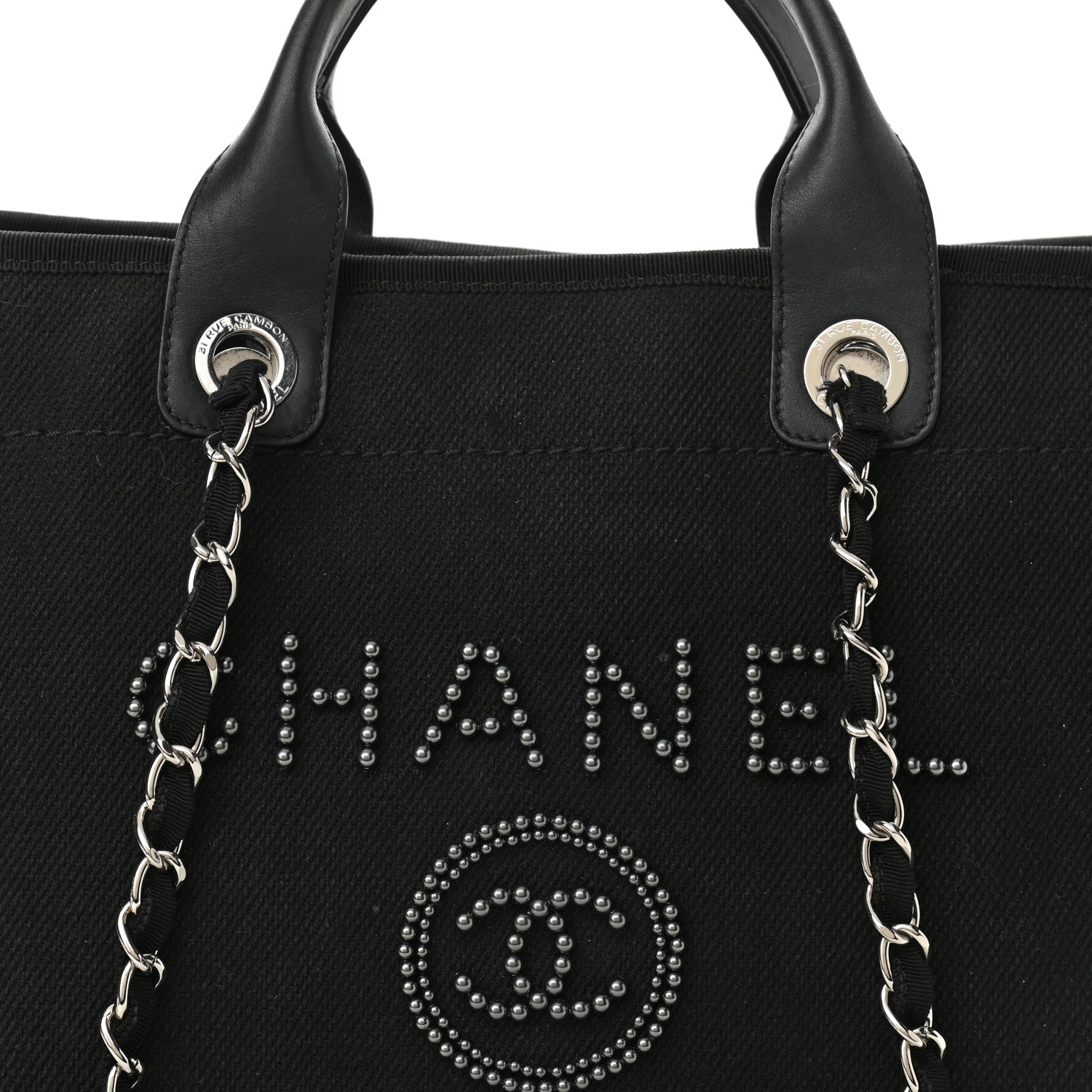 Chanel Canvas Pearl Medium Deauville Tote Black 8 of 13