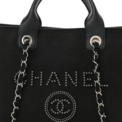 Chanel Canvas Pearl Medium Deauville Tote Black 8 of 13