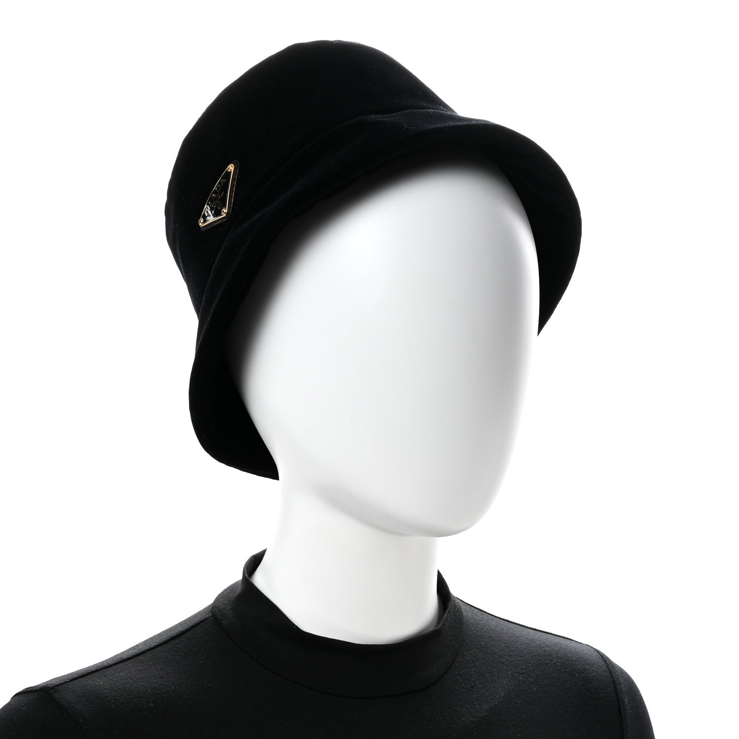 Prada Velvet Triangle Womens Bucket Hat S Black 2 of 10