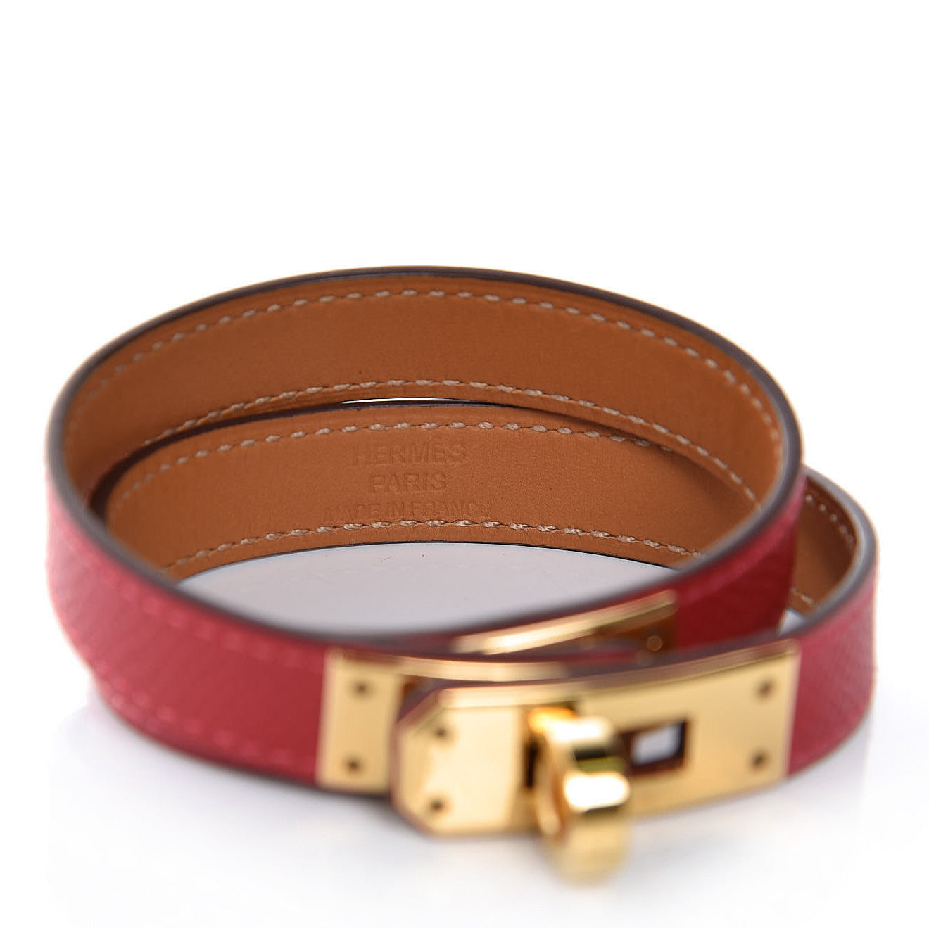 Epsom Kelly Double Tour Bracelet M Rouge Casaque