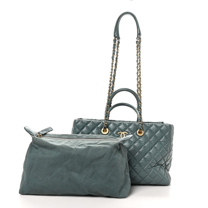 Chanel Aged Calfskin Quilted Large Coco Handle Shopping Tote Blue 3 of 11